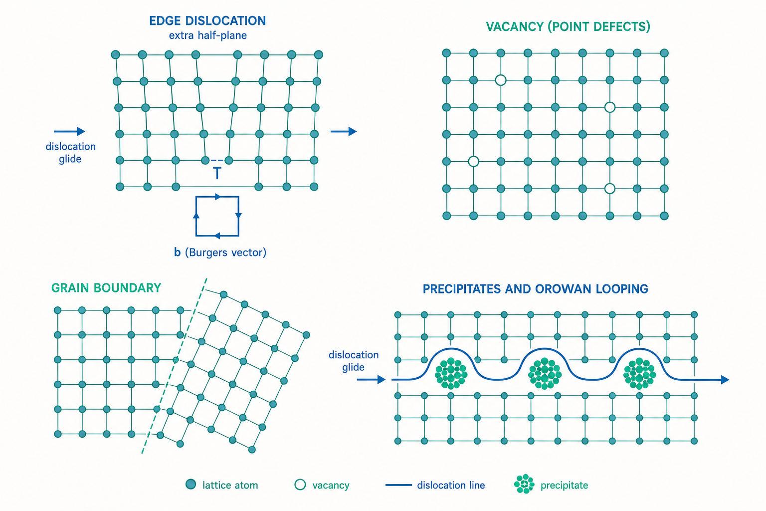 晶體結構與缺陷進階概念示意圖